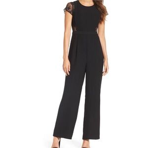 NWT 19 COOPER Lace Inset Jumpsuit Keyhole Back Cap Sleeves Black Women’s Size XL